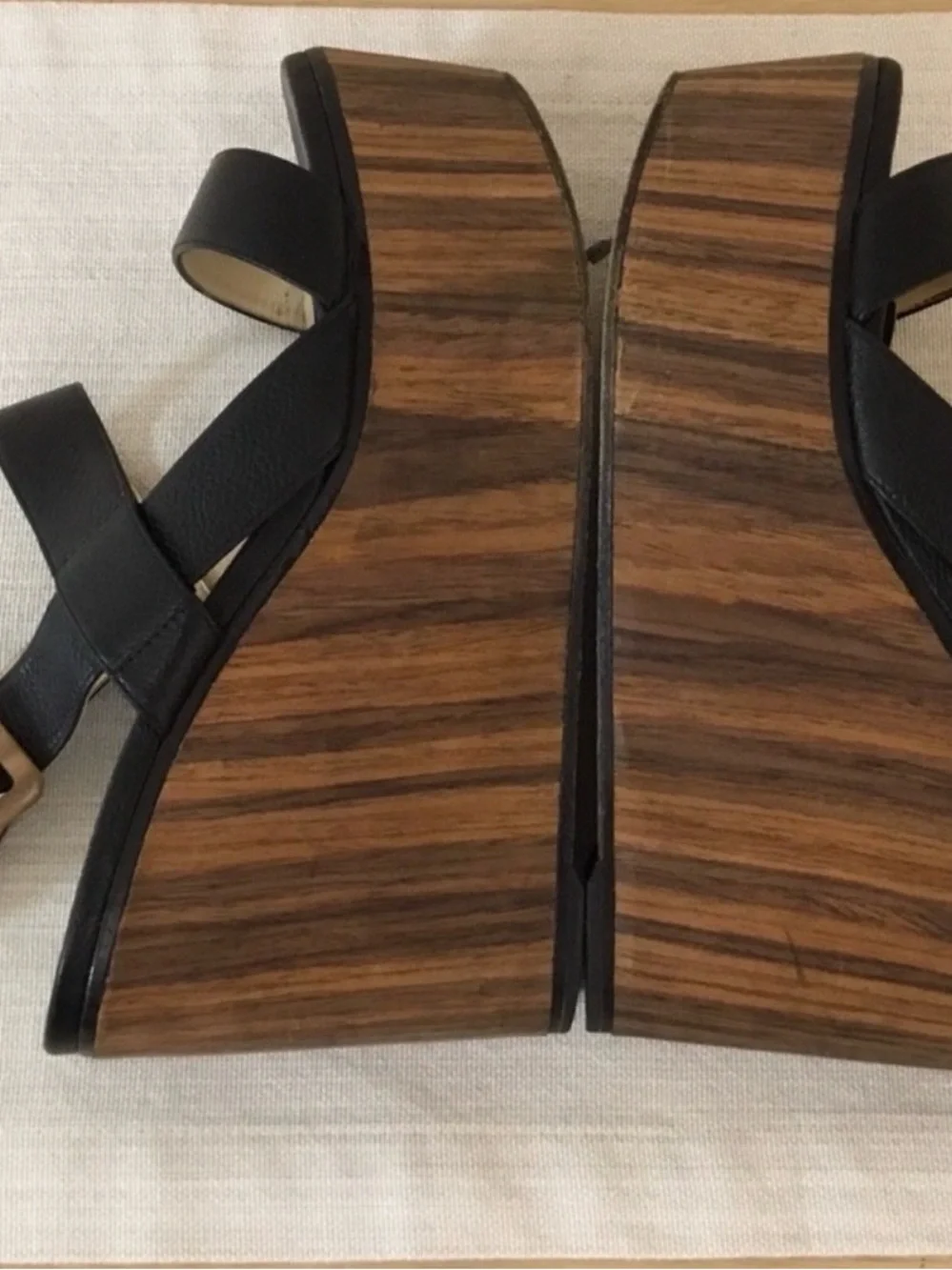 Jimmy Choo Black Leather Platform Wedge Sandals